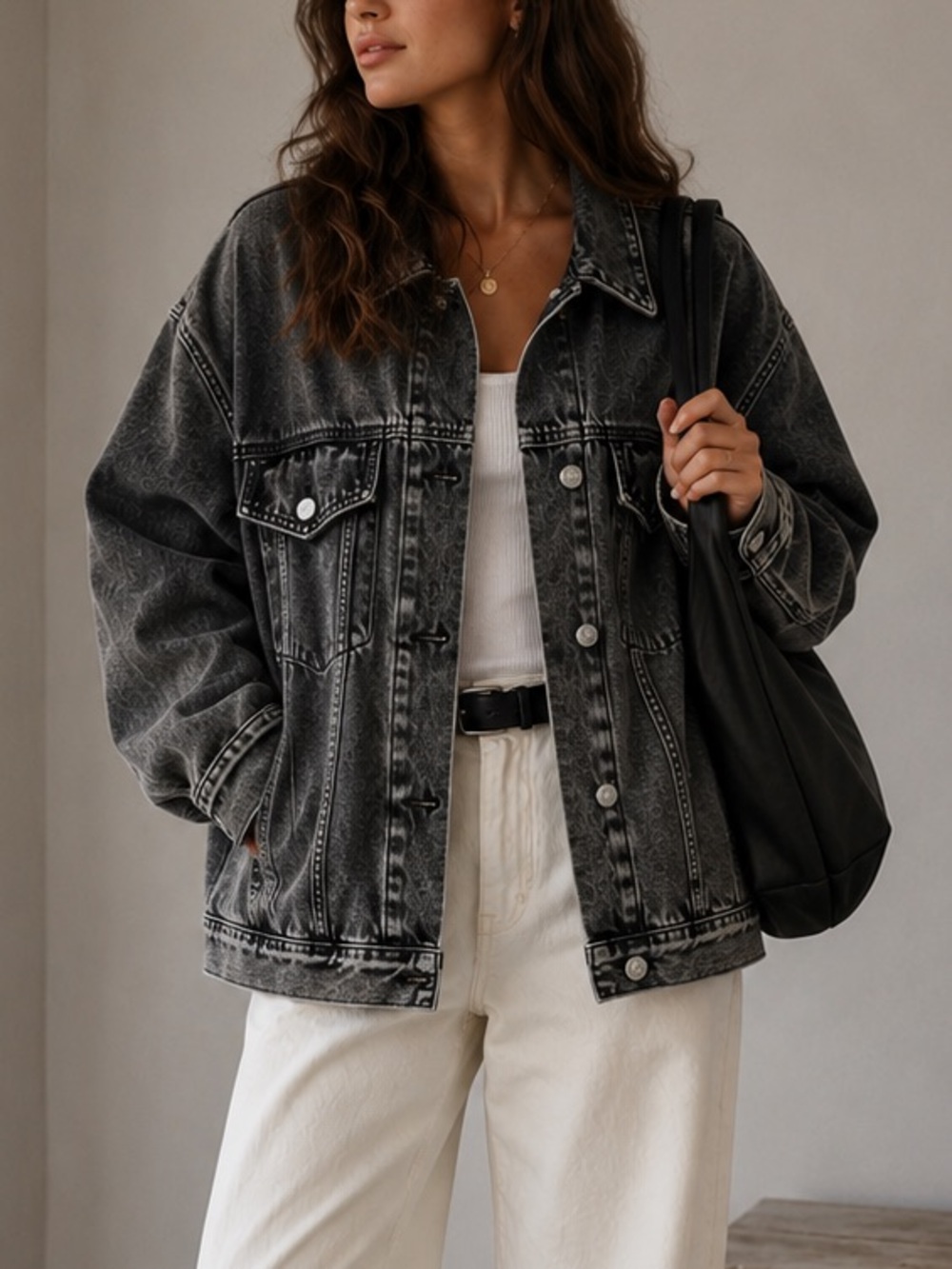 Steve Madden Oversized Washed Black Denim Jacket